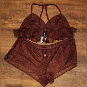 Adoreme Elegant Lace Bralette and Panty Set - Brown